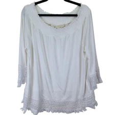Chicos Women White Blouse Sz Medium 12 (2) Bohemian Beach Feminine Hippie Tunic