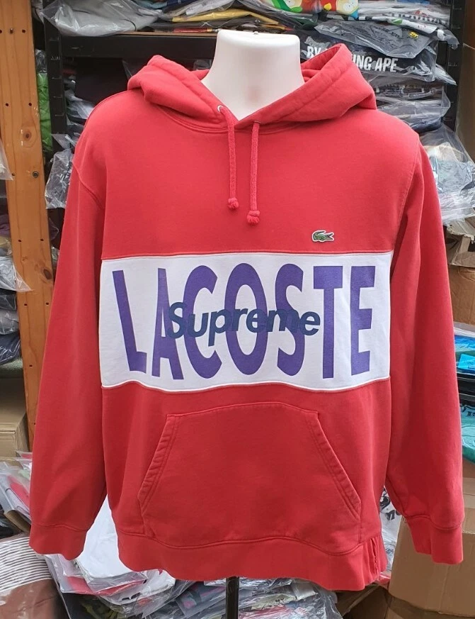 Sweat À Capuche Logo Panel Supreme X Lacoste FW19 Taille L Rouge - Photo 2/4