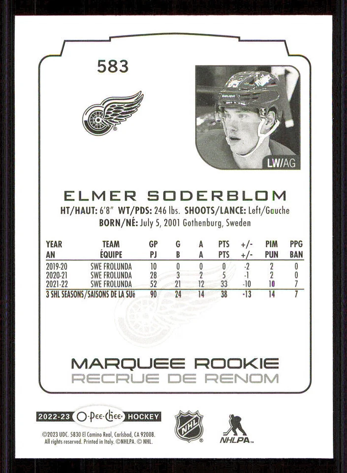 2022-23 O-Pee-Chee #583 Elmer Soderblom RC - Image 2 of 2