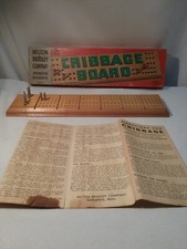 Vintage 1960s Milton Bradley Wooden Cribbage Board 6 Metal Pegs  Instructions