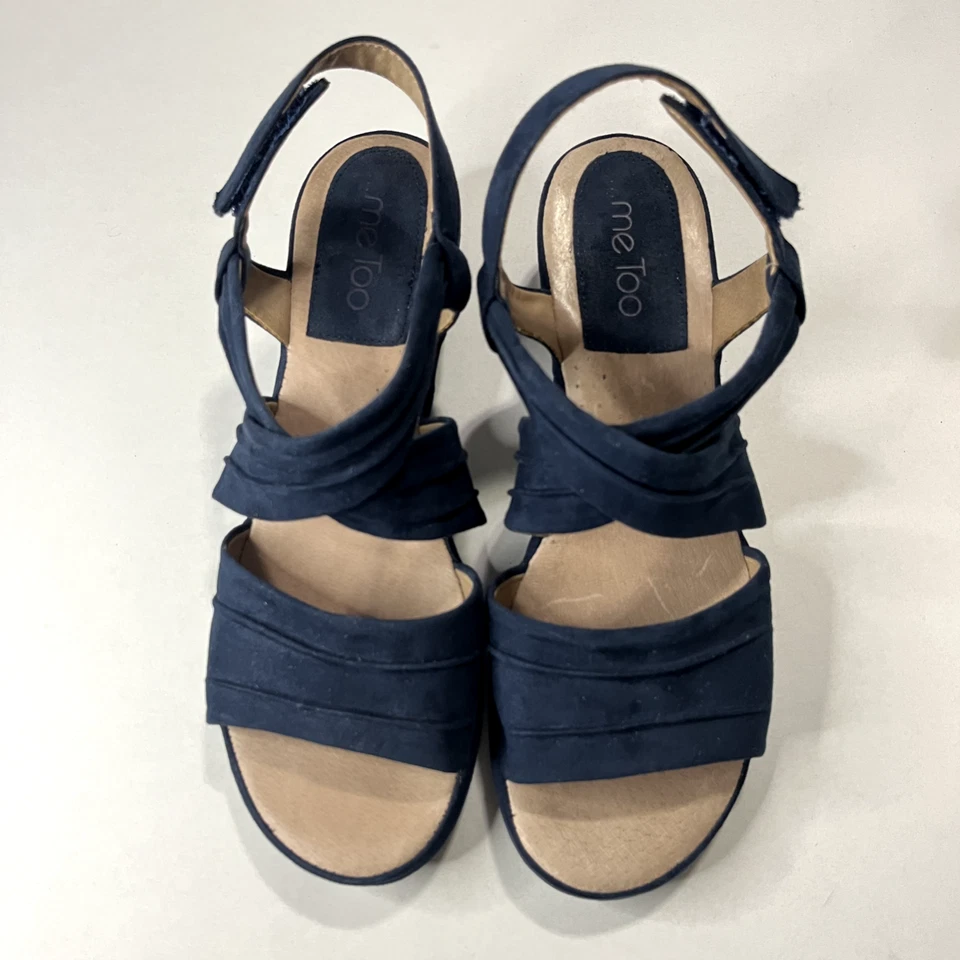 Me Too Suede Strappy Block Heel Comfort Shoe Open Toe  Blue Women Sandals 9M - Image 2 of 4