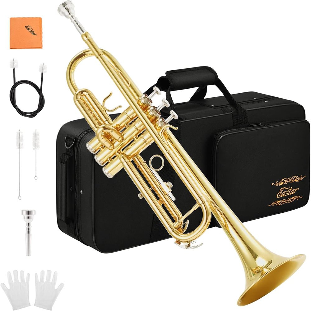 Trumpet Set for Students Beginner Bb Standard Brass Instrument School Band Gold,