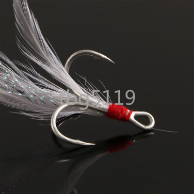 50PCS Barbed Treble Fishing Hooks With Feather Tackle Fishing Hook 1#-12#