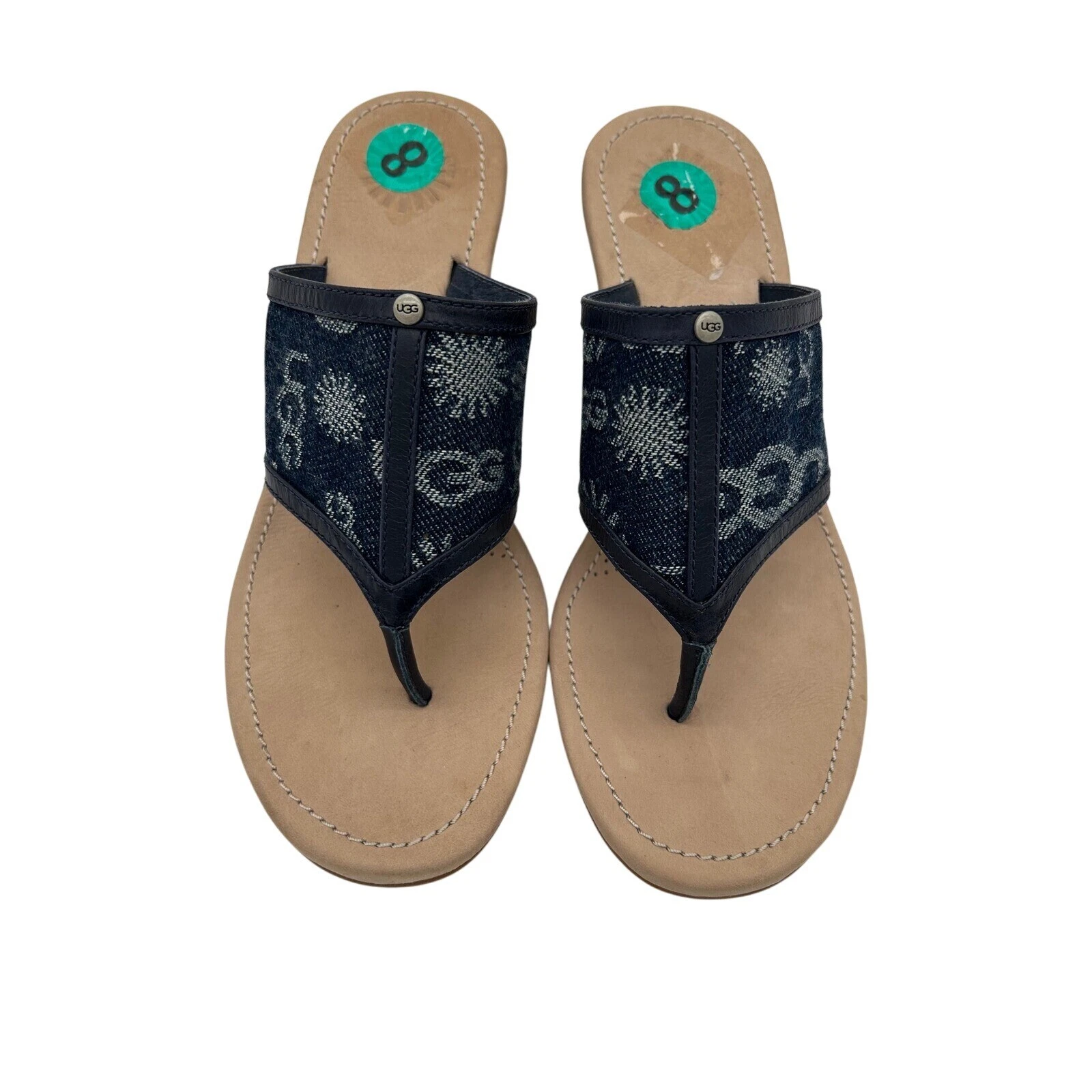 Nuovi sandali UGG Solena logo denim zeppa perizoma espadrillas scarpe plateau taglia 8