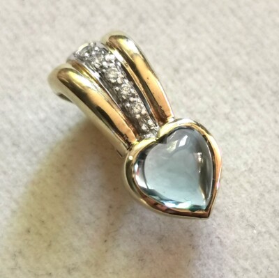 Gold Kette Anhänger Clip Gelbgold 333 mit Aquamarin & 5 Diamanten ca 0.1 ct, Top