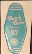 2021 Dutch Bros Vintage Hotel Room Key 3D Puffy Grants Pass Teal Sticker June 