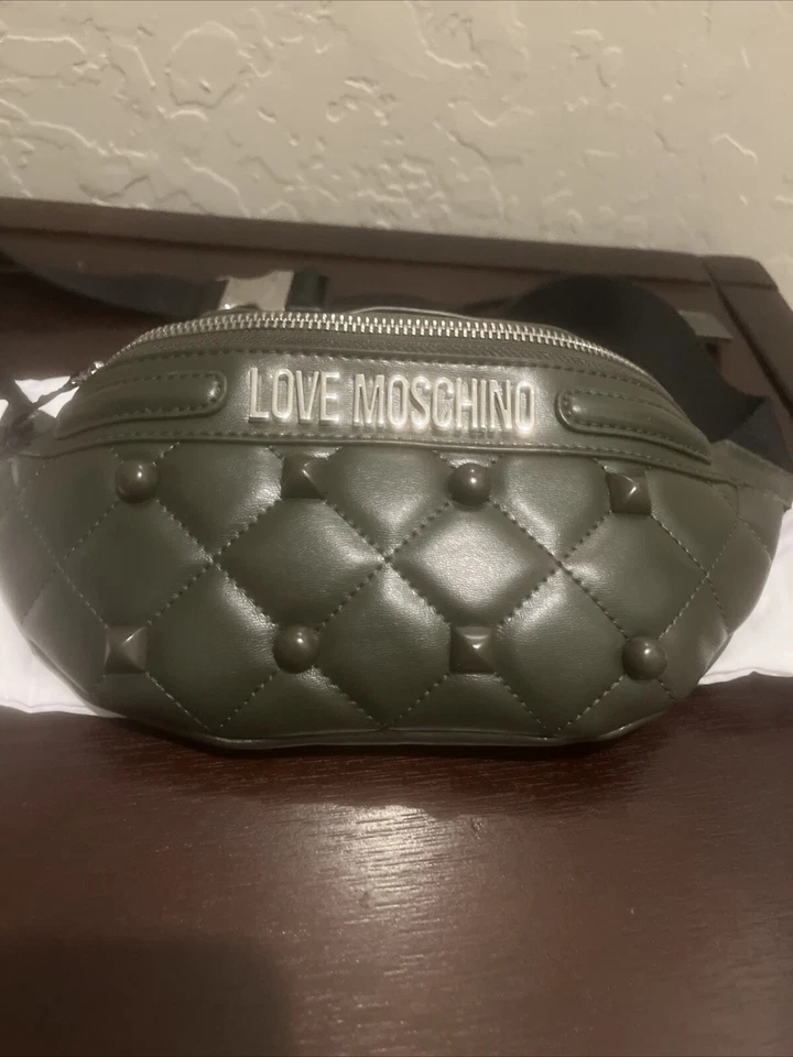 ¡NUEVO CON ETIQUETAS! LOVE MOSCHINO Bolso Bandolera Acolchado Riñonera Grande Nuevo con Etiquetas Gris Oscuro Foto 4 de 4