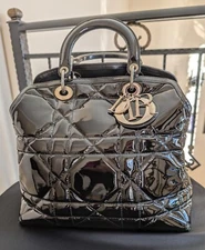 Christian Dior Patent Leather Cannage Granville Handbag /Black / Large Tote