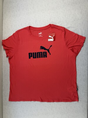 Puma T-Shirt Women's Size Plus 1X Pink Solid Cotton Essentials Logo Round Neck