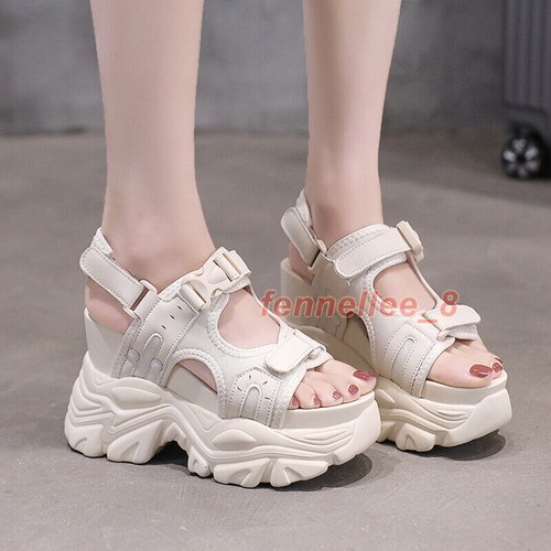 Sommer Damen Plateau offene Zehenpartie Sport Sandalen Keilabsatz hoher Absatz Sneaker Schuhe - Bild 16 von 26