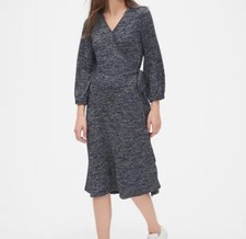 NWT GAP Women's Softspun Wrap Midi Dress - Navy - Size X Small