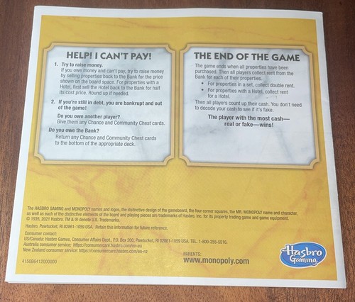 2021 Monopoly Crooked Cash Ed. Game Instruction/Rule Book Replacement Piece - Picture 2 of 2