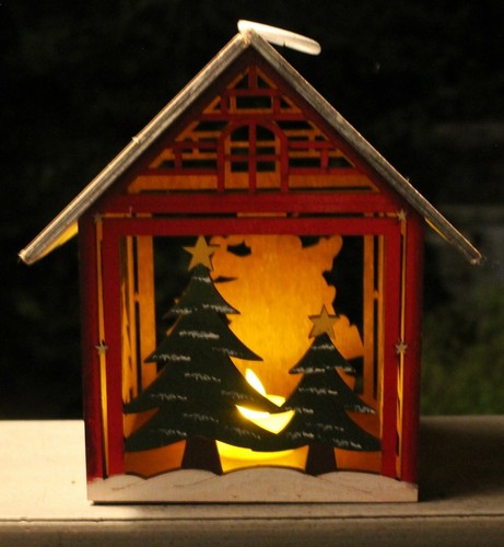 Schneemann Holzhaus Leucht Windlicht LED Teelicht Kerze Weihnachtsdeko - Bild 7 von 8