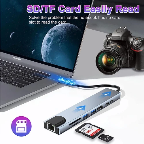 8 in 1 Multiport USB-C Hub Type C To USB 3.0 4K Adapter For Macbook Pro/Air US - Picture 10 of 17