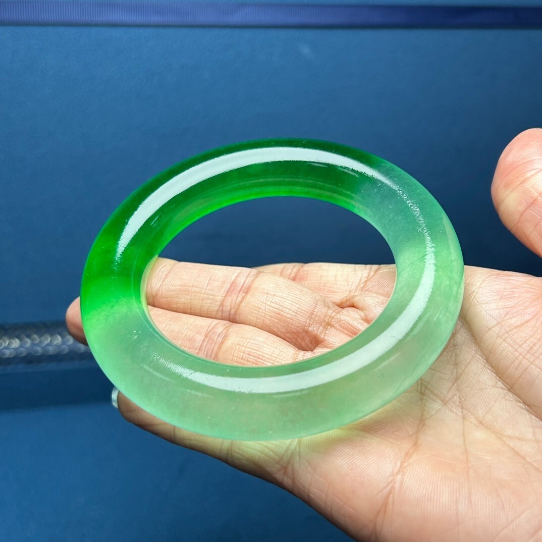 Certified Natural high Ice Green Burmese Jade jadeite bracelet bangle 60mm