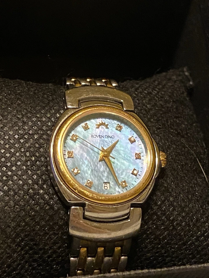 Roven Dino 10 Genuine Diamonds Swiss 7 Jewel Sapphire Gold Plated 24MM Watch - Image 3 of 4