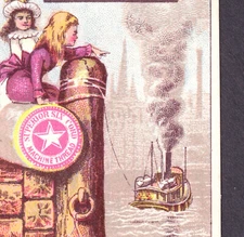 Willimantic Sewing Thread Linen Spool Ad Ship Dock Fantasy Victorian Trade Card