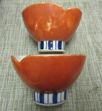 PAIR OF RED BOWLS WITH GOLD RIM FROM JAPAN, PLEASE READ!! A24
