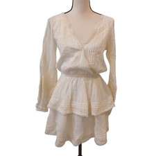 American Eagle Cream Small Long Sleeve Tiered Ruffle Dress Cowgirl w/ Lace #L-66