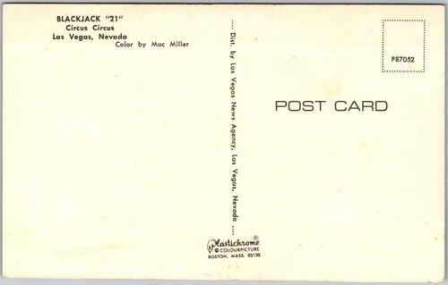 Postkarte Vintage Chrome Blackjack Zirkus Zirkus Las Vegas Nevada NV - Bild 2 von 3