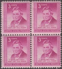 Scott # 975 - US Block Of 4 - Will Rogers  - MNH - 1948 🆓 🚢