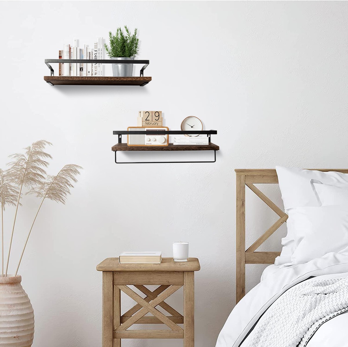 bücherregal wand wandregal mit 3 ebenen, 2 stück, rustikales holz