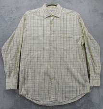 Alex Cannon Button Up Shirt Men's Large Ivory with Brown Geometric Plaid Cotton