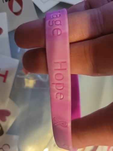 Camo Pink Ribbon Silicone Bracelet Breast Cancer Awareness with pin an tattoo - Picture 3 of 5