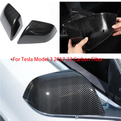Real Carbon Fiber Side Mirror Covers For Tesla Model 3 2017-2025 - T-Carbon Black Replacement