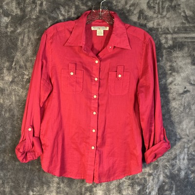 Lauren Ralph Lauren Top  Pink 100%  Cotton Button Up Casual Roll Sleeves Cool