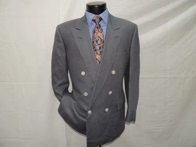 BELVEST Men's Vintage  Double Breasted Irish Linen Blue/Gray Jacket Coat 42 R