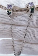 Rainbow Heart Cloud Safety Chain Charm S925 Silver Charm For Bracelet