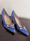J.CREW Blue Suede Jewel Embellished Kitten Heel Pumps Pointed Toe Size 10.5 — photo 1