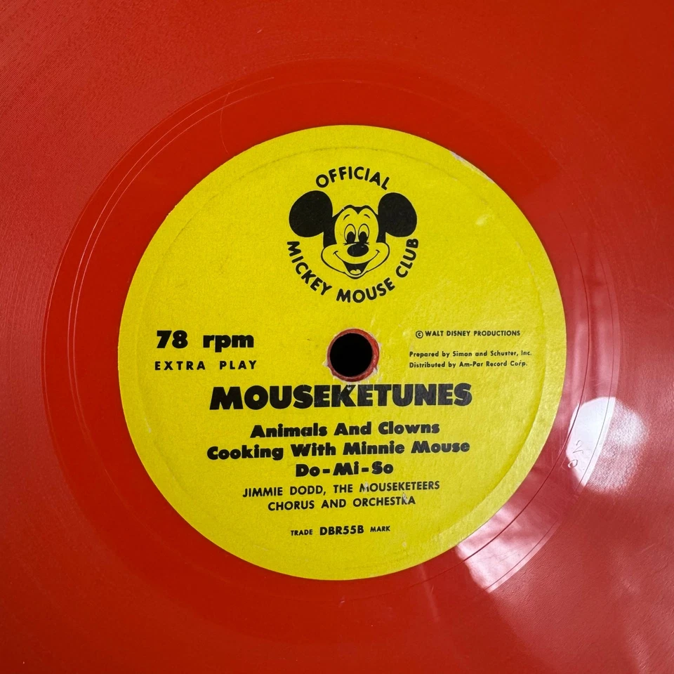 Walt Disney De Colección 1955 Mousketunes Oficial Mickey Mouse Club Record DBR55 78 RPM Foto 4 de 4