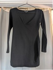 PrettyLittleThing Black Long Sleeve Notch Neck Bodycon Mini Dress UK 8 PLT Party