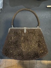 Vtg Bronze Beaded Ornate Clasp Evening Bag/purse