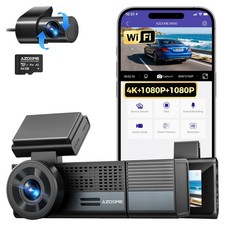 AZDOME 4K 3Lens Dash Cam WiFi APP 24H Parking Mode Voice Control w/64GB SD Card