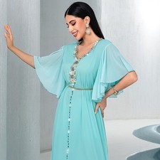 Muslim Women Long Dress Abaya Dubai Kaftan Dubai Evening Party Gown Islamic Arab