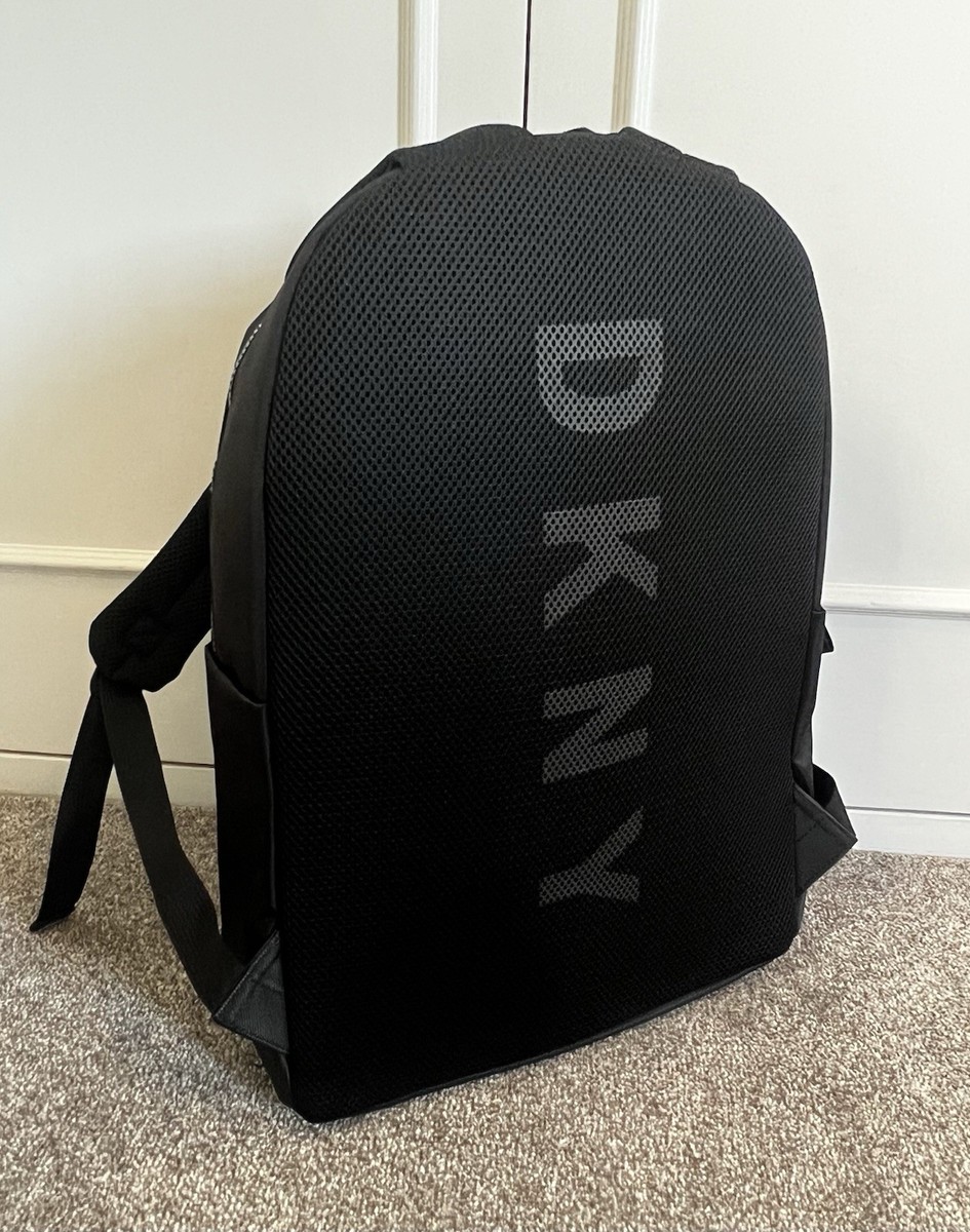 DKNY Logo Large Travel School Laptop Backpack Black New RRP
