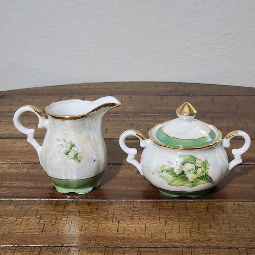 Teiera vintage set 3 pezzi porcellana iridescente fiori dipinti a mano bordo oro - Foto 14 di 23