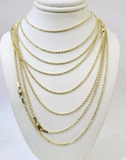 14k Solid Rope Chain Necklace 1mm 16"-22" Inch Yellow Gold Men Women 14Kt
