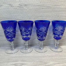 Kiriko Blue Cut Glass Set of 4, 7cm Diameter, 12.5cm High, Decorative Glass
