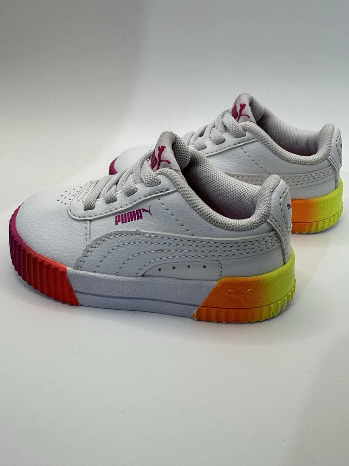 NIÑAS PUMA CARINA Neón Desvanecido, Niño Pequeño Blanco Rosa Amarillo Naranja EE. UU. Talla 5C Foto 4 de 4