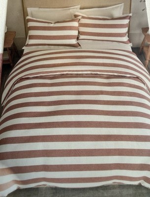 M&S Home Baumwoll-Leinen-Mischung Gestreift Doppel Bettbezug & 2 Kissenbezüge Set