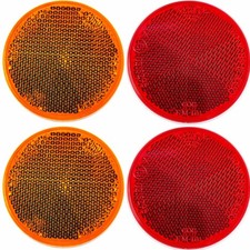 Qty 4 2 Red/2 Amber - 2" Inch Round Reflector Bike,Trailer, Truck, Boat,