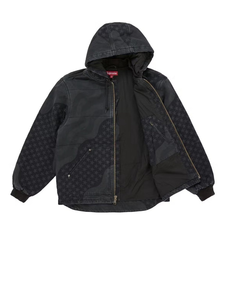 ジャケット・アウター Supreme Flag Quilted Hooded Work Jacket Supreme Flag Quilted Hooded Work Jacket Black Size LARGE SEALED