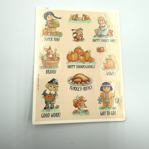 Vintage Hallmark Lot Of 5 Sticker Sheets Thanksgiving Pilgrims Fall Mice Reward - Picture 4 of 5