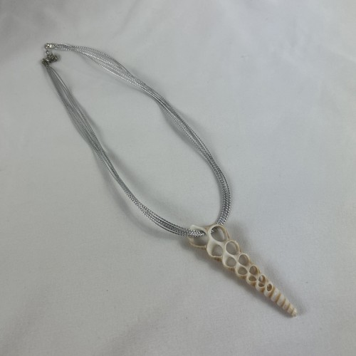 Open Shell Spear Pendant On 6 Layers Silver Cord Lobster Clasp 20 Inch - Picture 2 of 4