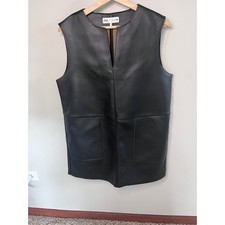 Zara Black Faux Leather Mini Dress Sleeveless Shift V-Neck Pockets Womens Large