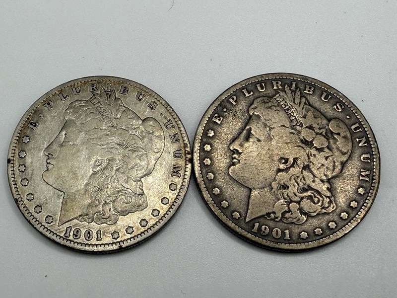 1901 O & S 2 coin Lot Morgan Silver Dollar $1 Circulated Ungraded Uncertified